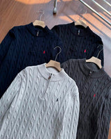 Ralph Lauren Cable-Knit Half-Zip Stand-Collar Sweater RL2502