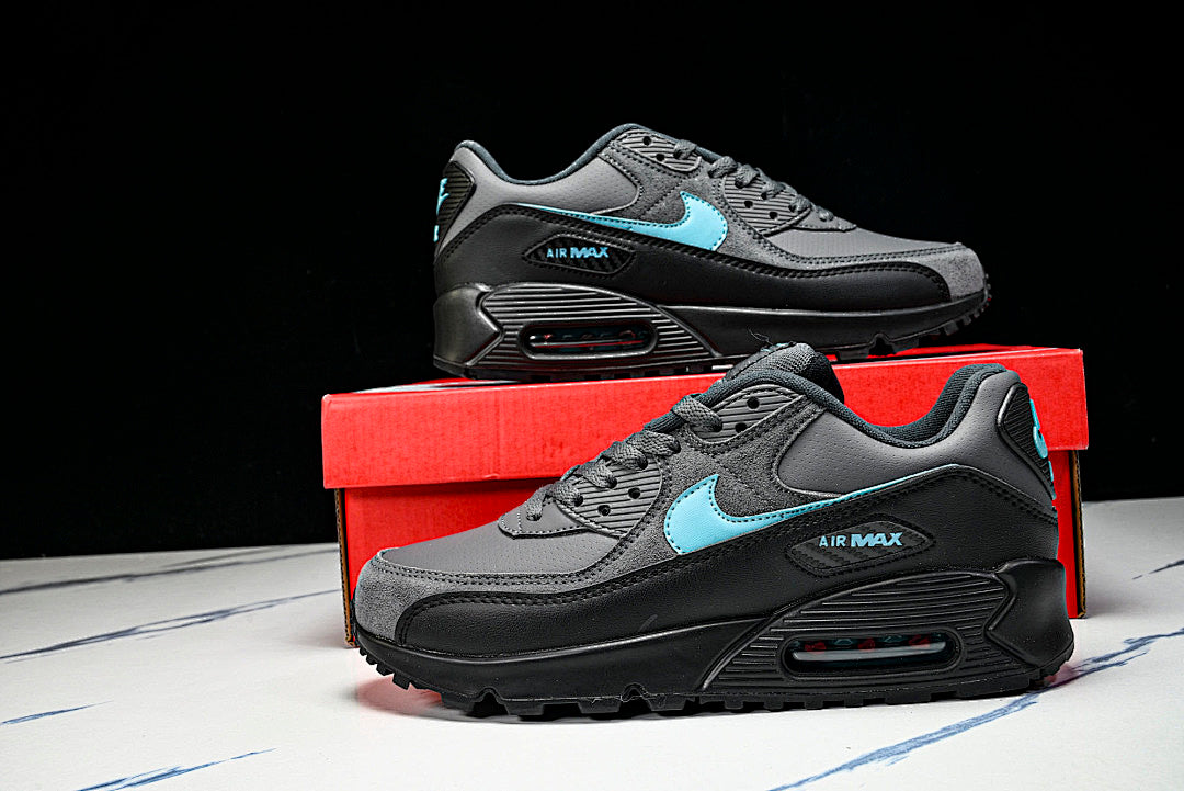 IF0670-002 AIR MAX 90 RETRO AIR CUSHIONED RUNNING SHOES BLACK/ANTHRACITE/SKY BLUE