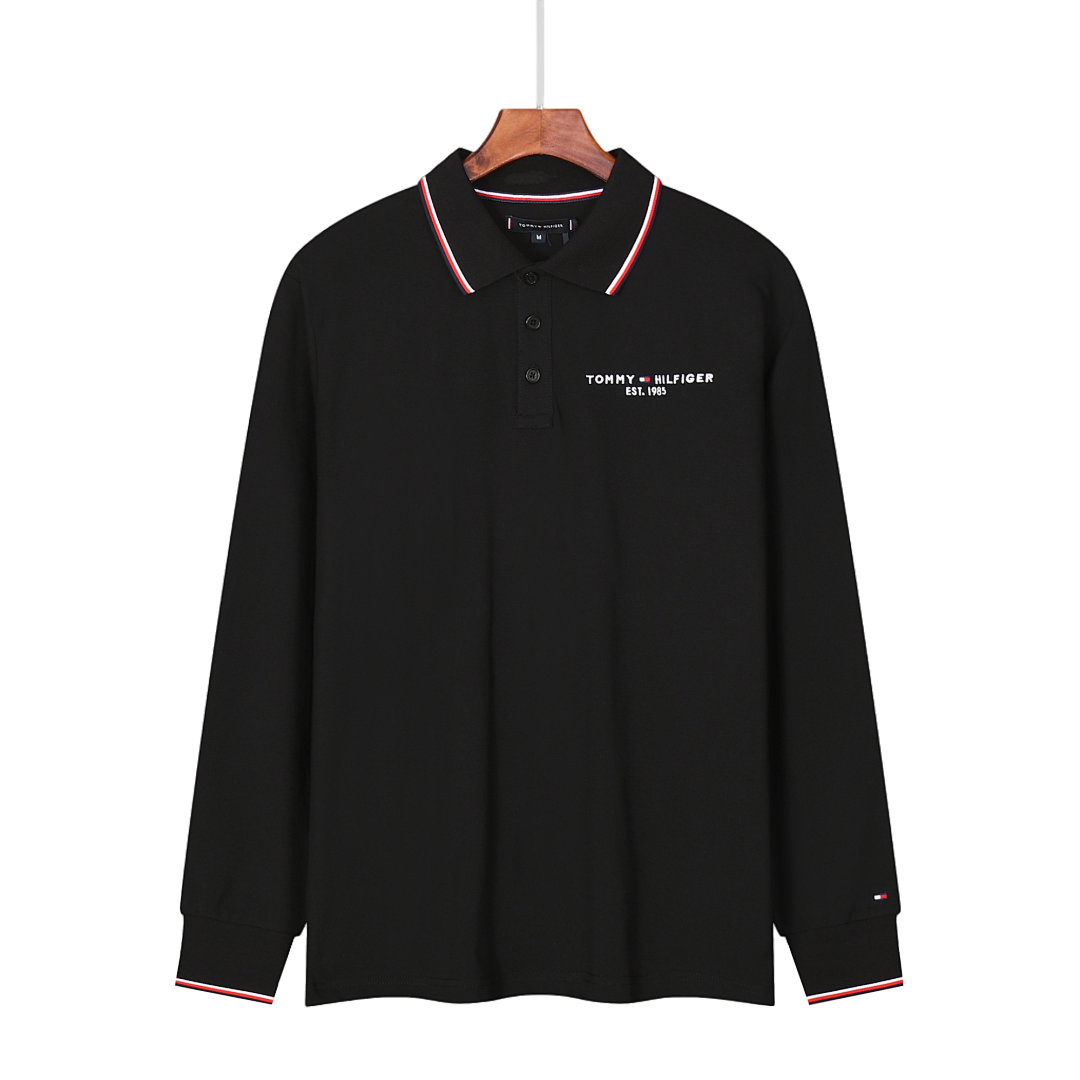 TommyEmbroideryLapel Long Sleeve Polo Shirt