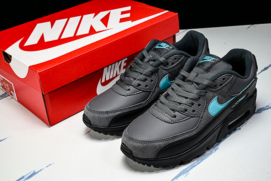 IF0670-002 AIR MAX 90 RETRO AIR CUSHIONED RUNNING SHOES BLACK/ANTHRACITE/SKY BLUE