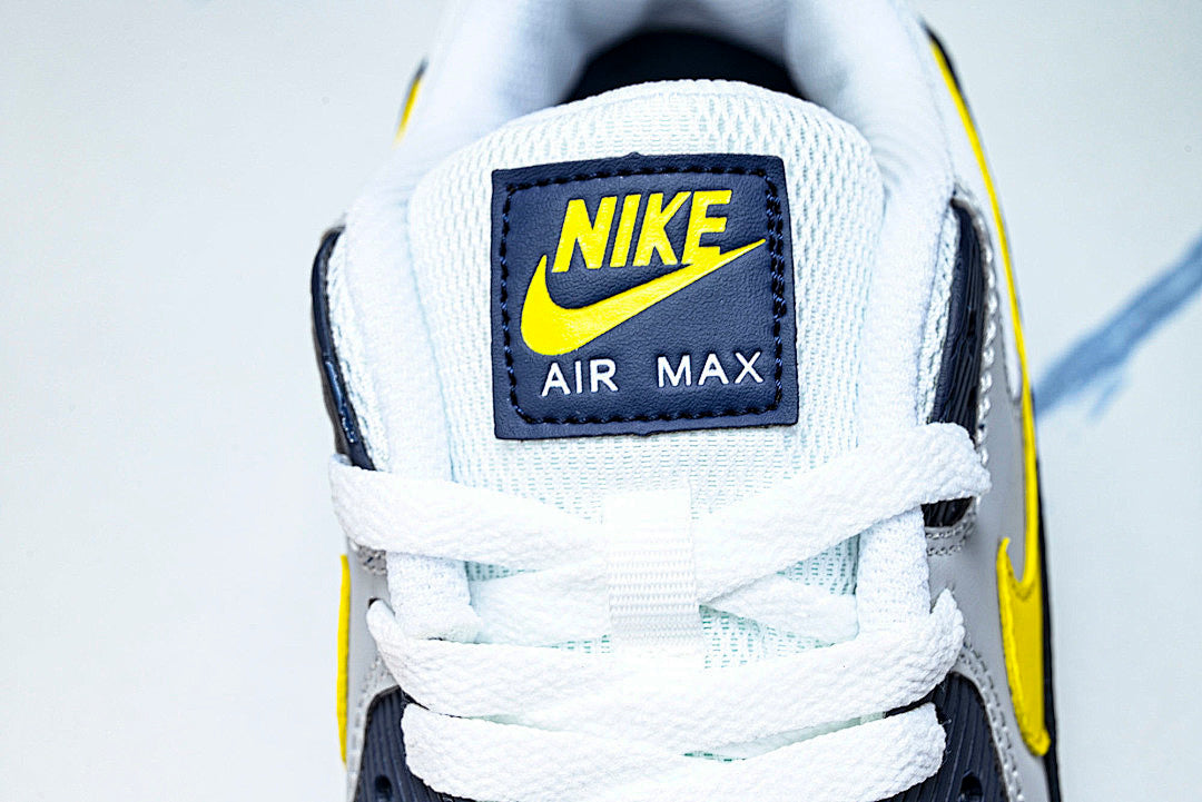 AJ1285-101 AIR MAX 90 RETRO AIR CUSHIONED RUNNING SHOES BLACK/WHITE/LIGHT GRAY/YELLOW