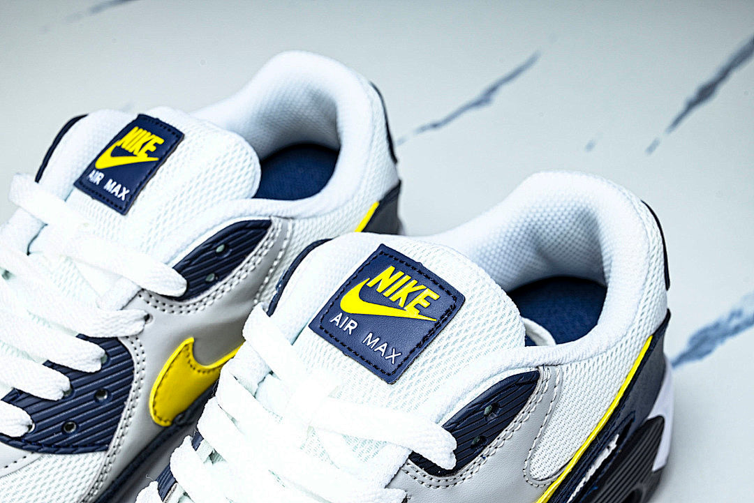 AJ1285-101 AIR MAX 90 RETRO AIR CUSHIONED RUNNING SHOES BLACK/WHITE/LIGHT GRAY/YELLOW