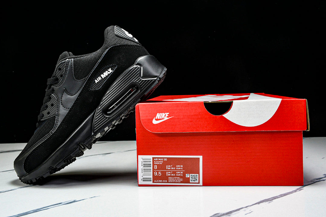 AJ1285-019 AIR MAX 90 RETRO AIR CUSHIONED RUNNING SHOES BLACK/INKINESS