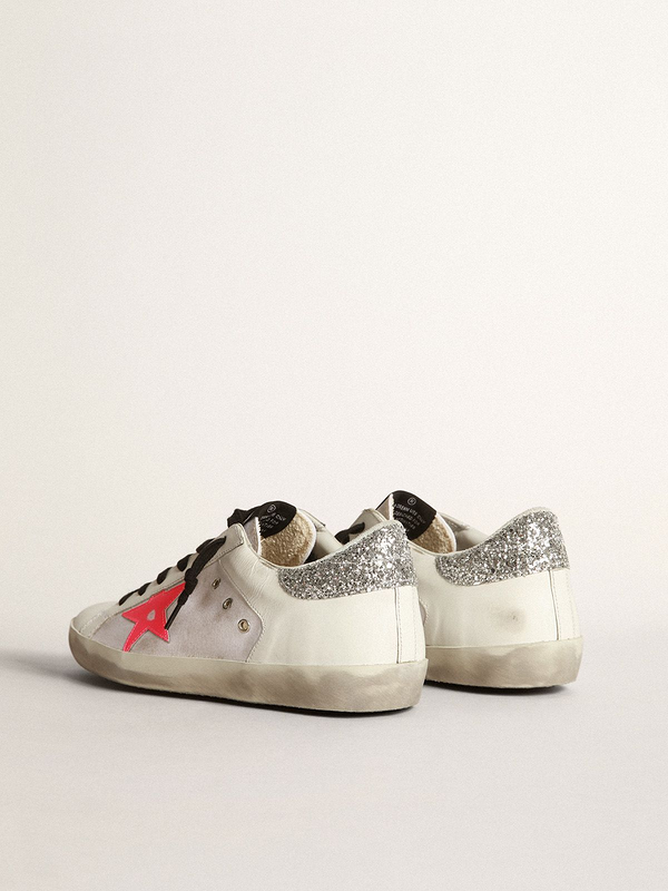 golden goose Super-Star sneakers in white leather and canvas with shocking-pink leather star