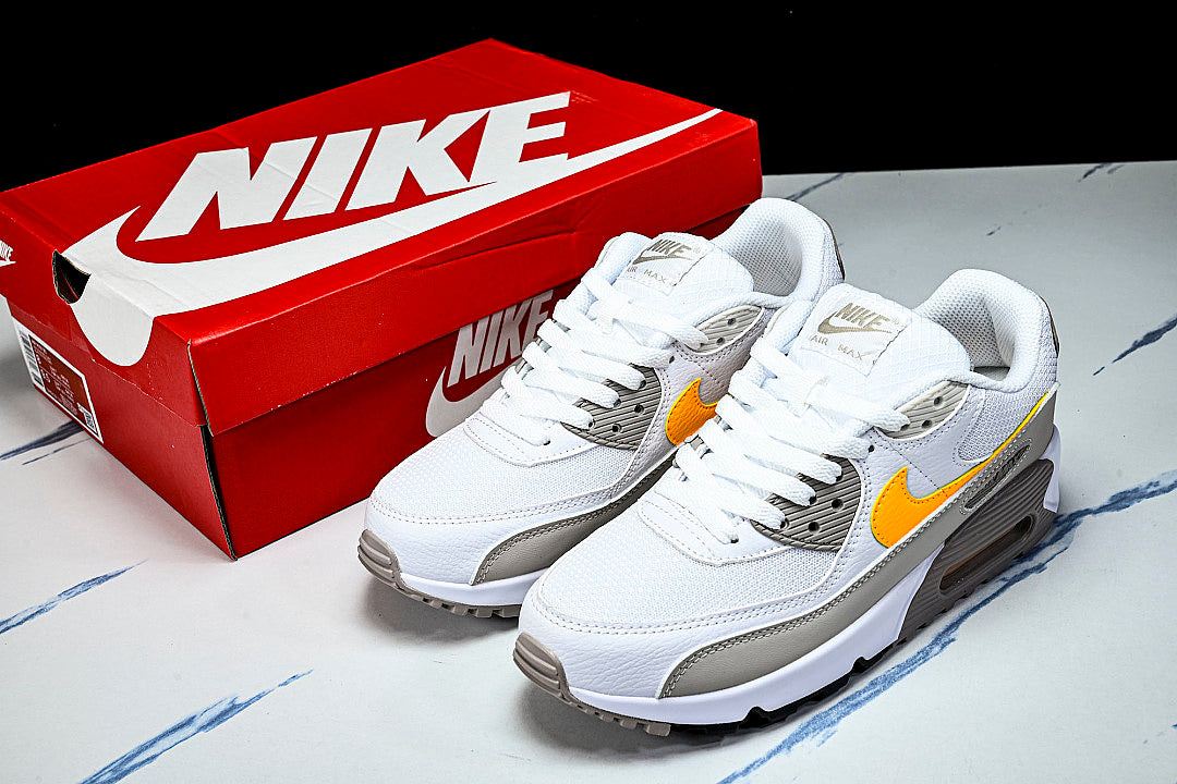 DM0029-119 AIR MAX 90 RETRO AIR CUSHIONED RUNNING SHOES LIGHT GRAY/WHITE/ORANGE