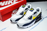 AJ1285-101 AIR MAX 90 RETRO AIR CUSHIONED RUNNING SHOES BLACK/WHITE/LIGHT GRAY/YELLOW