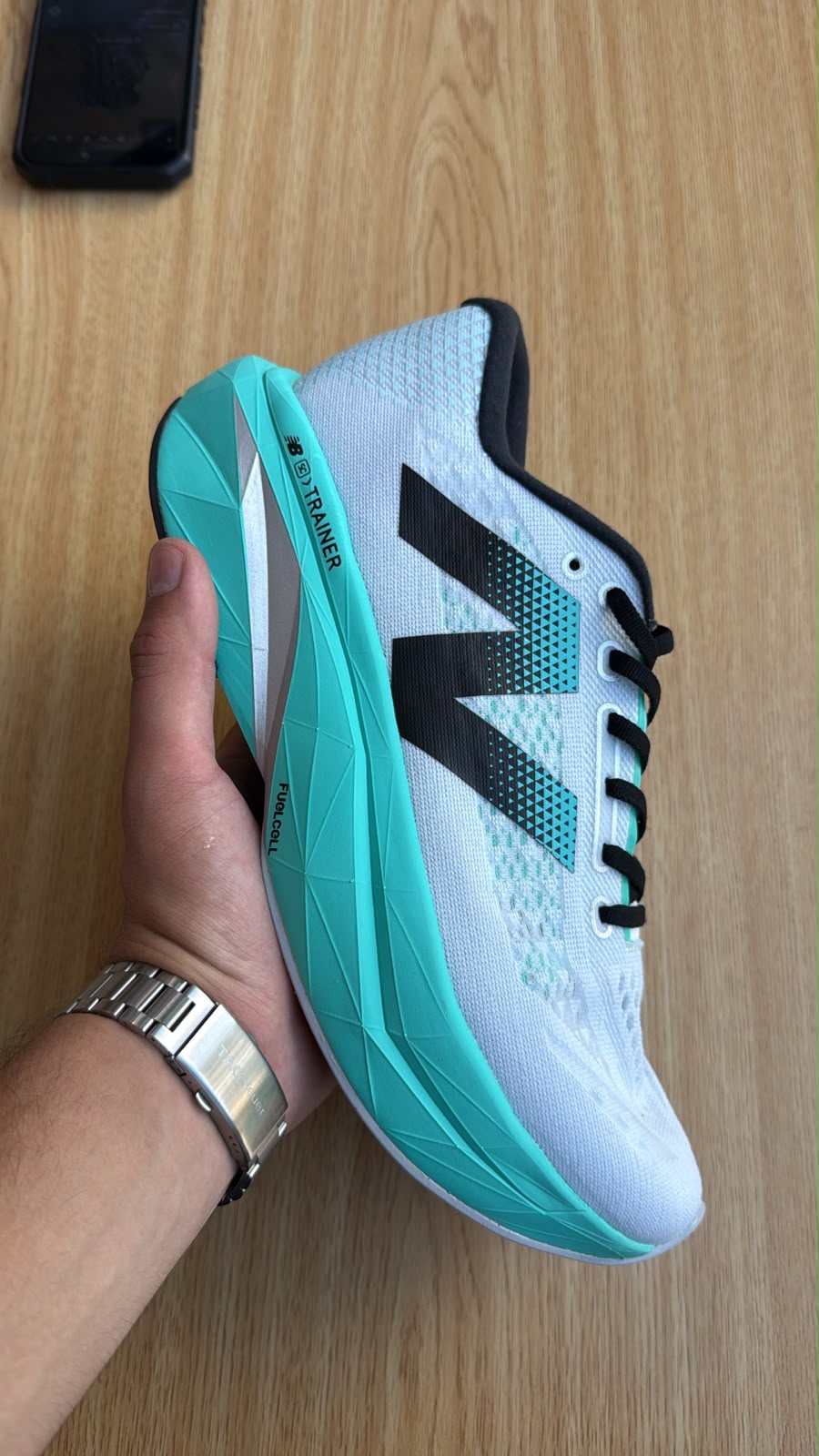 New balance trainer white / turquoise stock