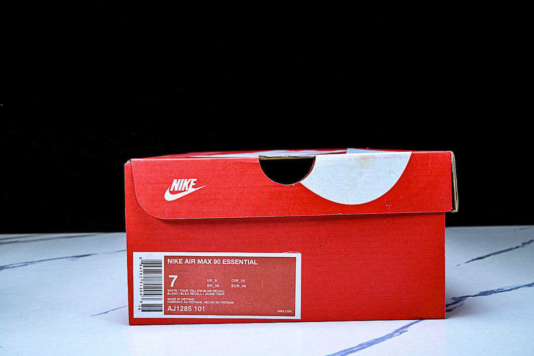 AJ1285-101 AIR MAX 90 RETRO AIR CUSHIONED RUNNING SHOES BLACK/WHITE/LIGHT GRAY/YELLOW