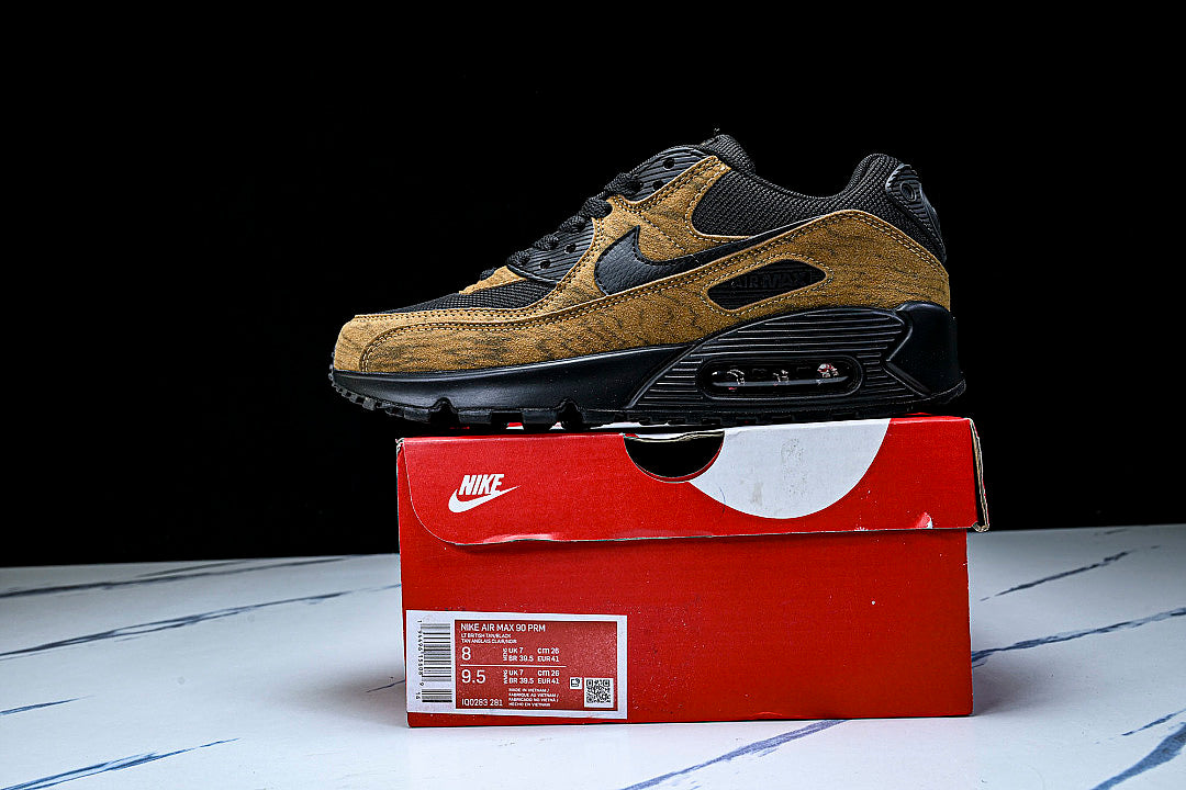 IQ0283-281 AIR MAX 90 RETRO AIR CUSHIONED RUNNING SHOES COFFEE/BLACK