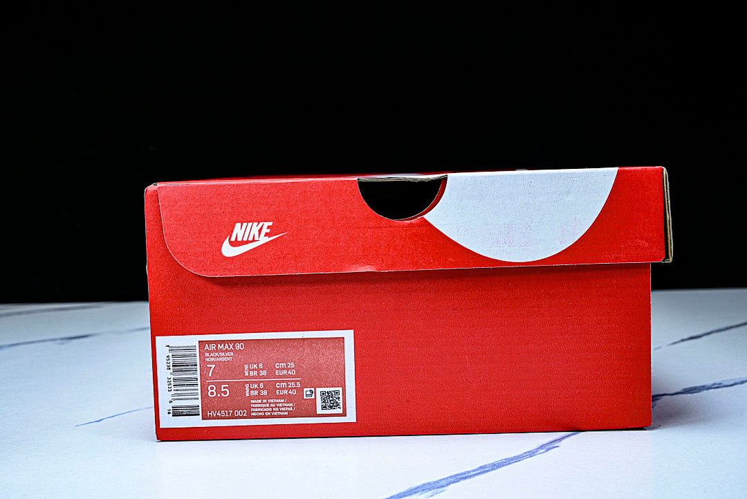 HV4517-002 AIR MAX 90 RETRO AIR CUSHIONED RUNNING SHOES BLACK/LIGHT GRAY