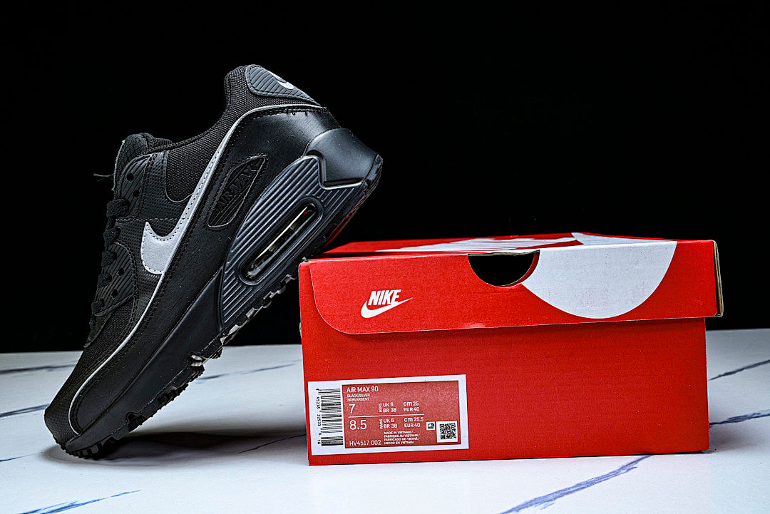 HV4517-002 AIR MAX 90 RETRO AIR CUSHIONED RUNNING SHOES BLACK/LIGHT GRAY