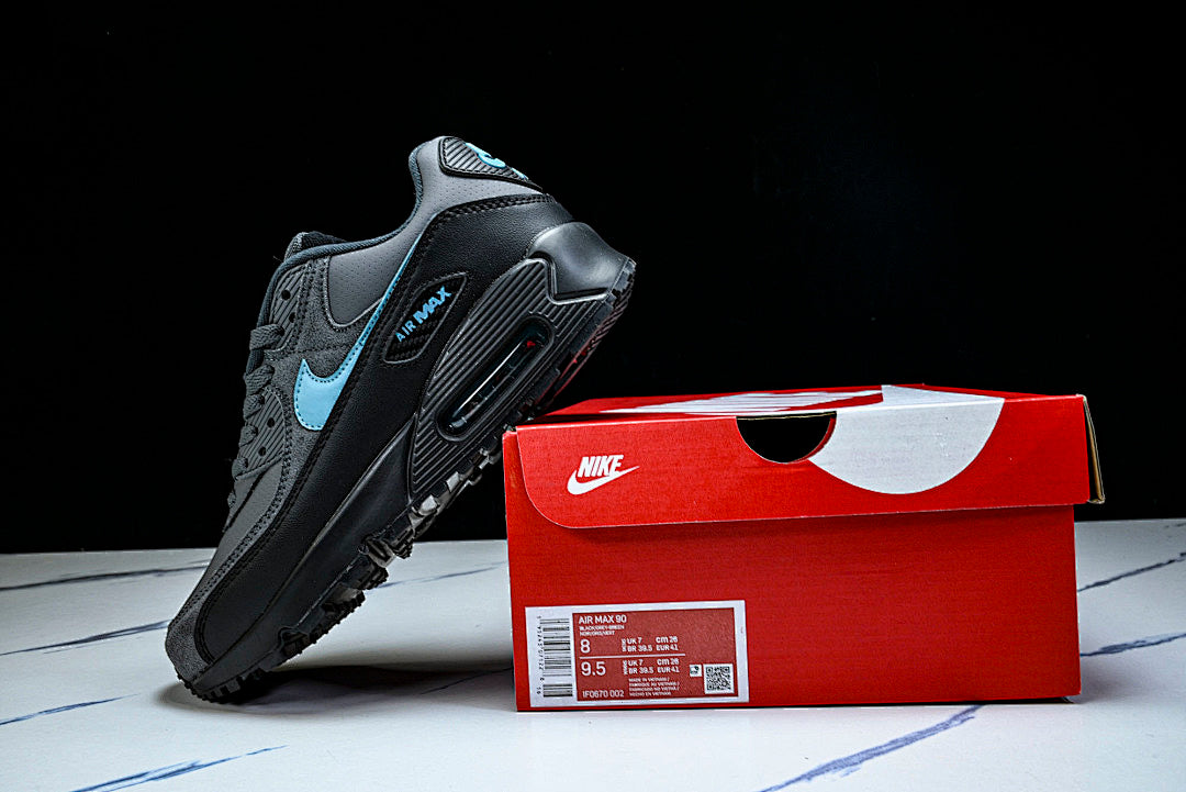 IF0670-002 AIR MAX 90 RETRO AIR CUSHIONED RUNNING SHOES BLACK/ANTHRACITE/SKY BLUE