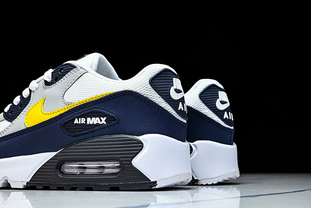 AJ1285-101 AIR MAX 90 RETRO AIR CUSHIONED RUNNING SHOES BLACK/WHITE/LIGHT GRAY/YELLOW