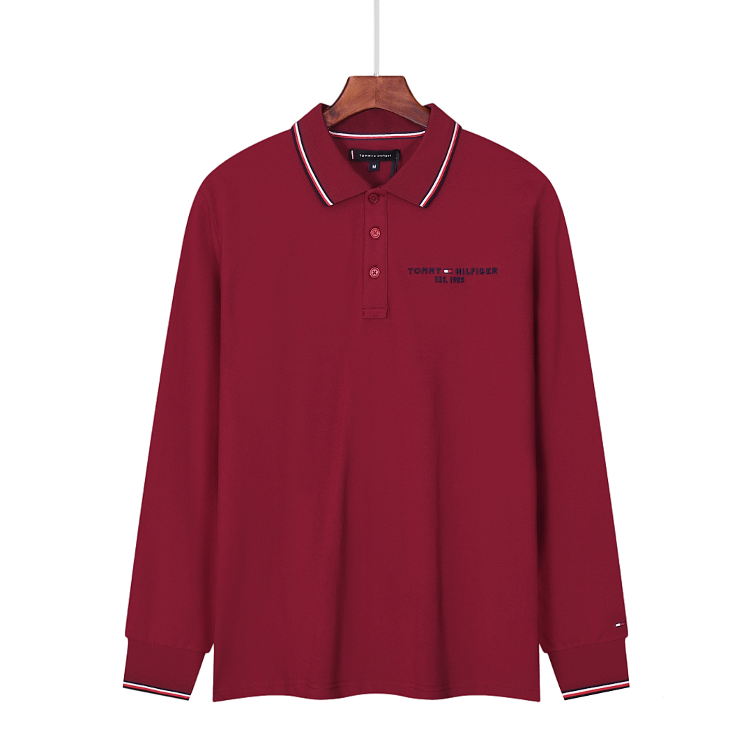 TommyEmbroideryLapel Long Sleeve Polo Shirt