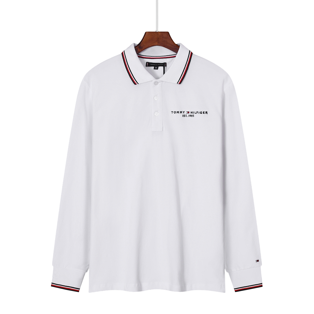TommyEmbroideryLapel Long Sleeve Polo Shirt