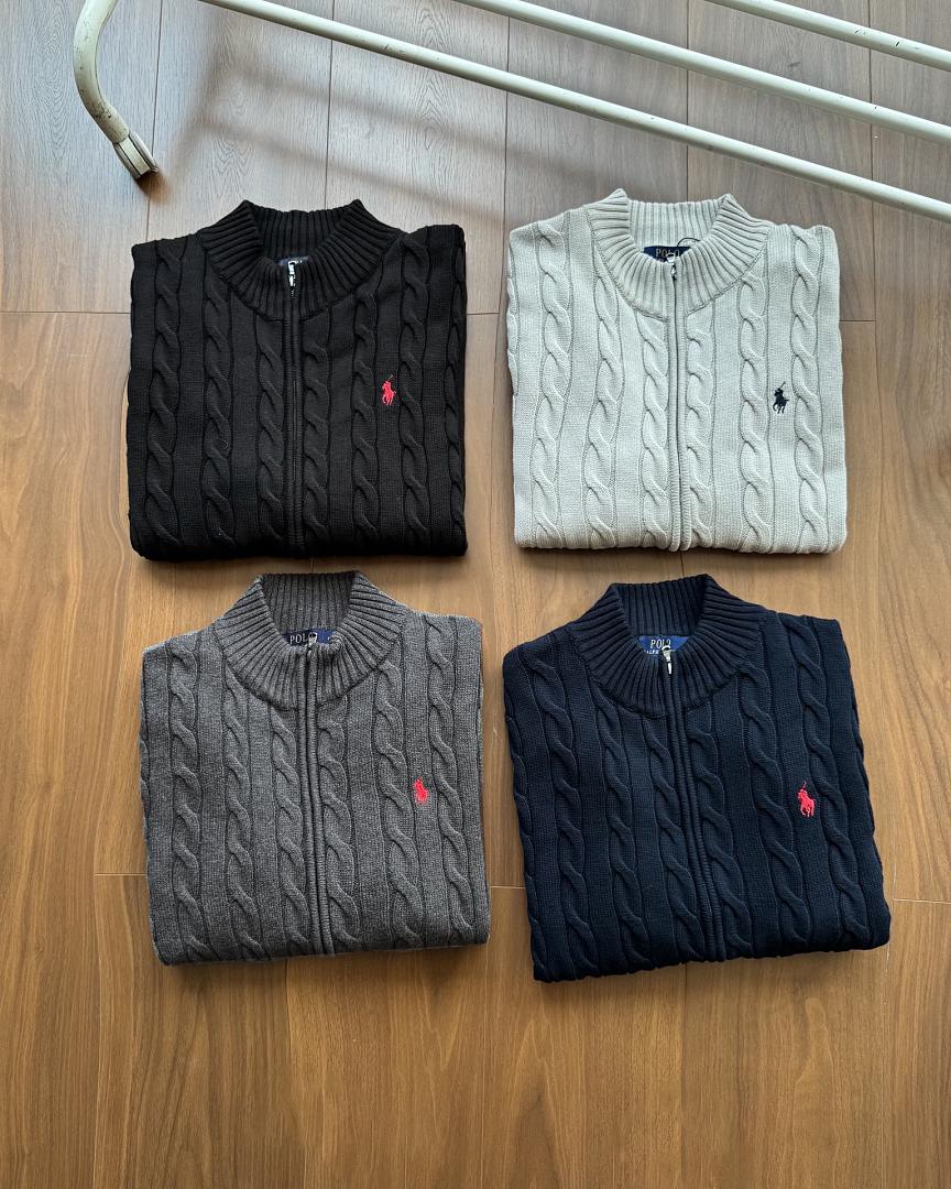 Ralph Lauren Cable-Knit Zip Stand-Collar Sweater RL2503