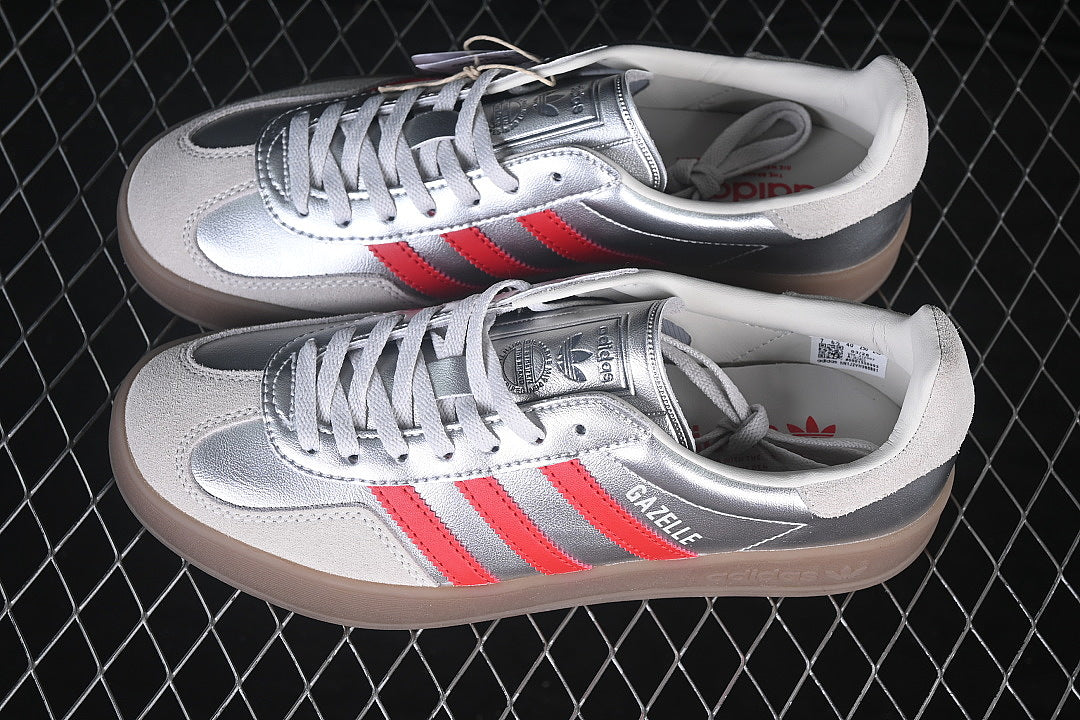 【220】[JR2403]-[GAZELLE INDOOR CLOVER RETRO CASUAL SNEAKERS SILVER/RED]-[WOMAN:35-39]-[MAN:40-45]