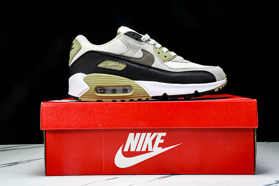 DM0029-011 AIR MAX 90 RETRO AIR CUSHIONED RUNNING SHOES BLACK/WHITE/TEA GREEN