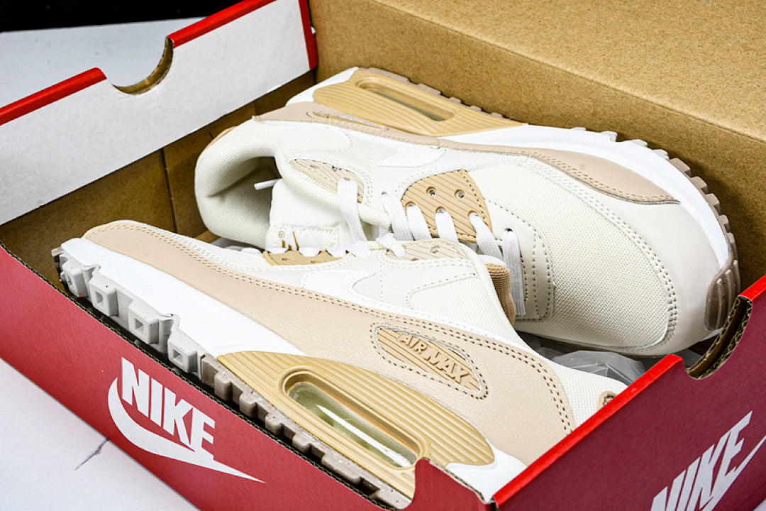 DH8010-004 AIR MAX 90 RETRO AIR CUSHIONED RUNNING SHOES BROWN POWDER/WHITE