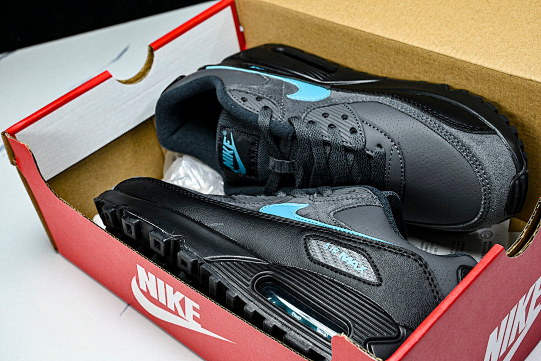 IF0670-002 AIR MAX 90 RETRO AIR CUSHIONED RUNNING SHOES BLACK/ANTHRACITE/SKY BLUE