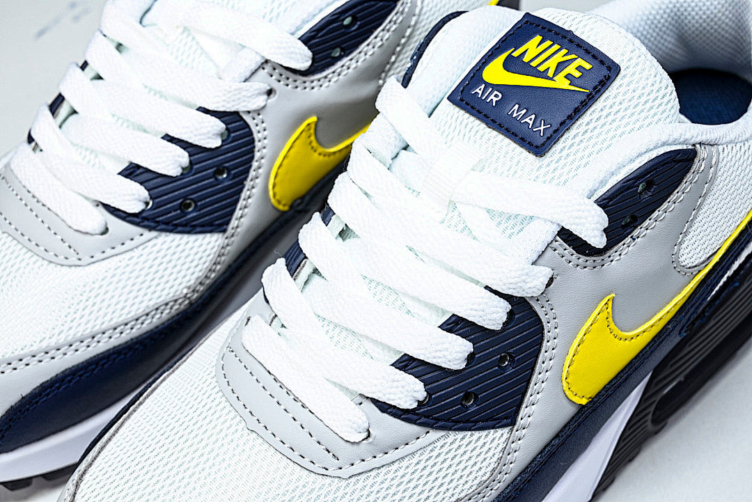 AJ1285-101 AIR MAX 90 RETRO AIR CUSHIONED RUNNING SHOES BLACK/WHITE/LIGHT GRAY/YELLOW