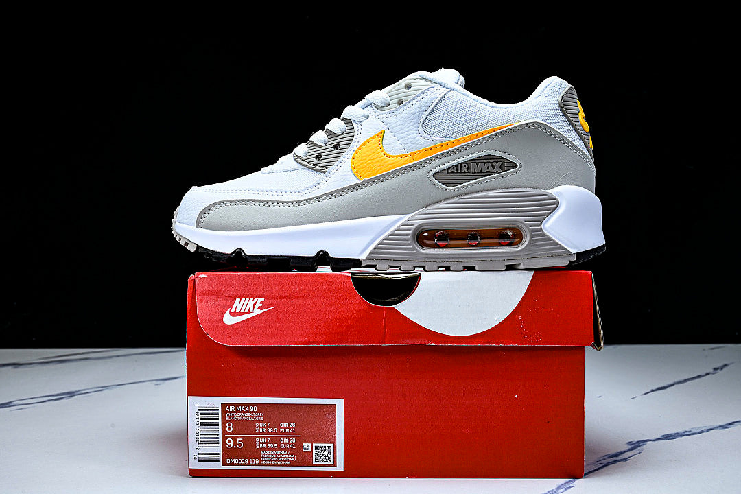 DM0029-119 AIR MAX 90 RETRO AIR CUSHIONED RUNNING SHOES LIGHT GRAY/WHITE/ORANGE