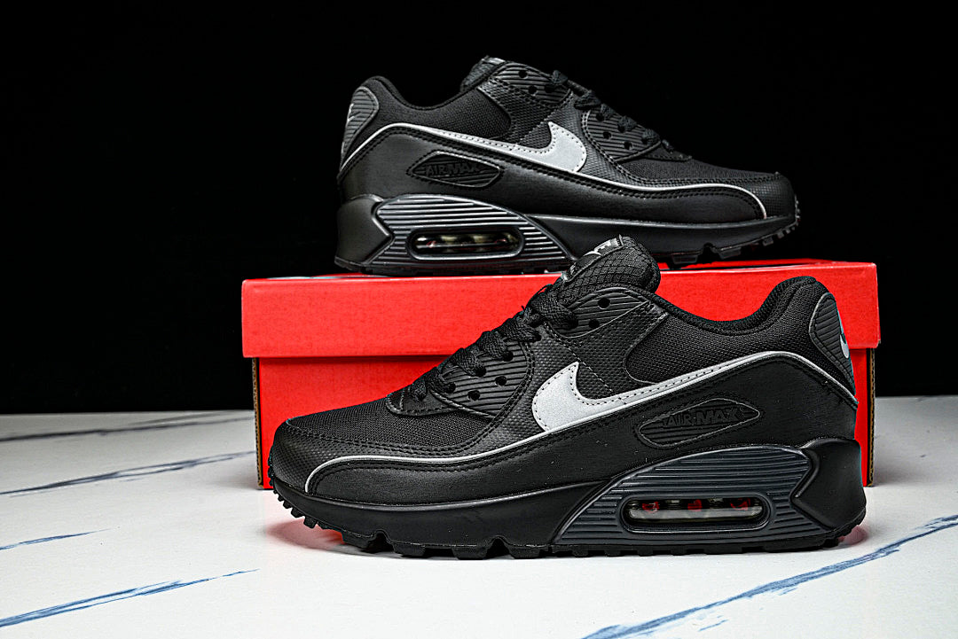 HV4517-002 AIR MAX 90 RETRO AIR CUSHIONED RUNNING SHOES BLACK/LIGHT GRAY