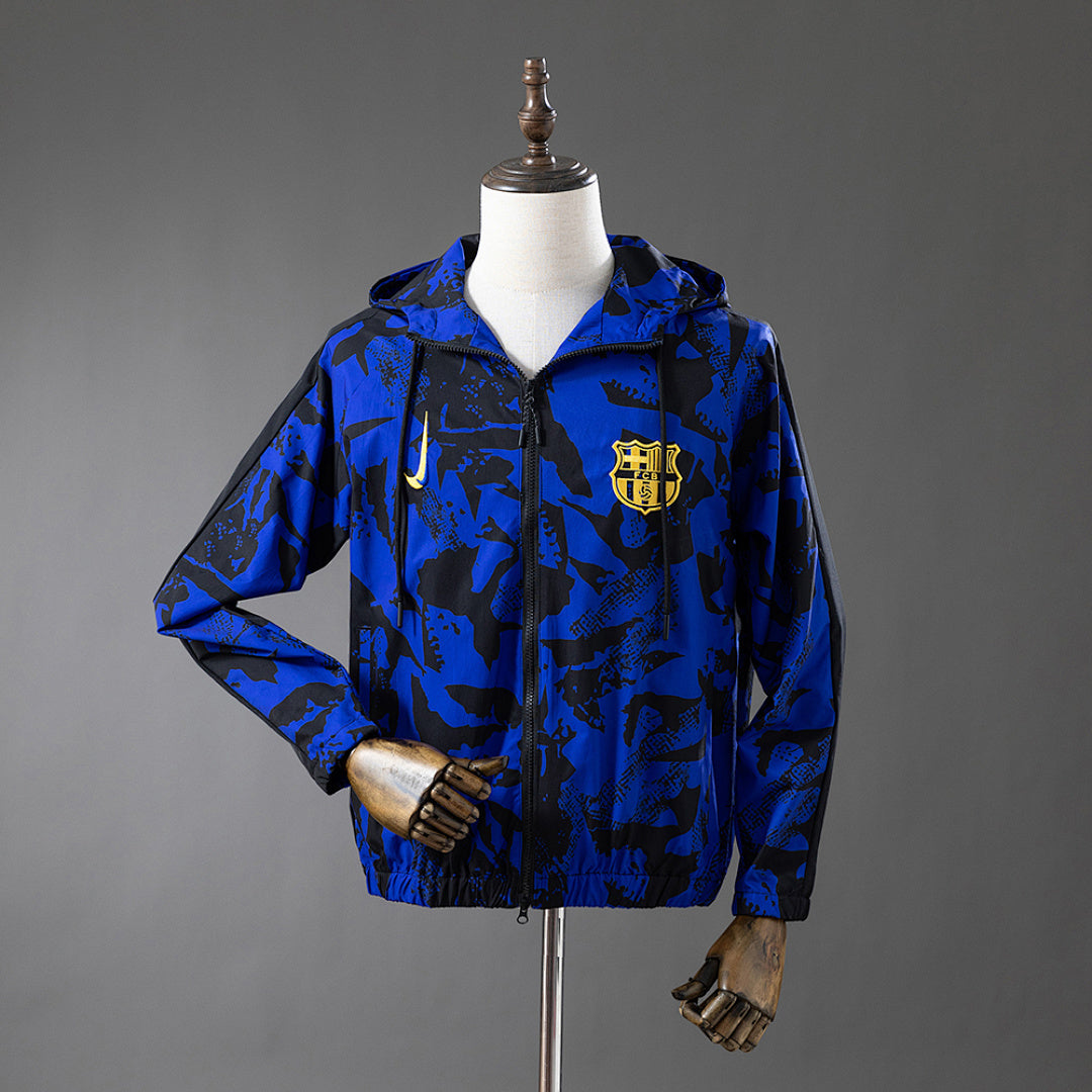 Barcelona Blue & Black Print Windbreaker