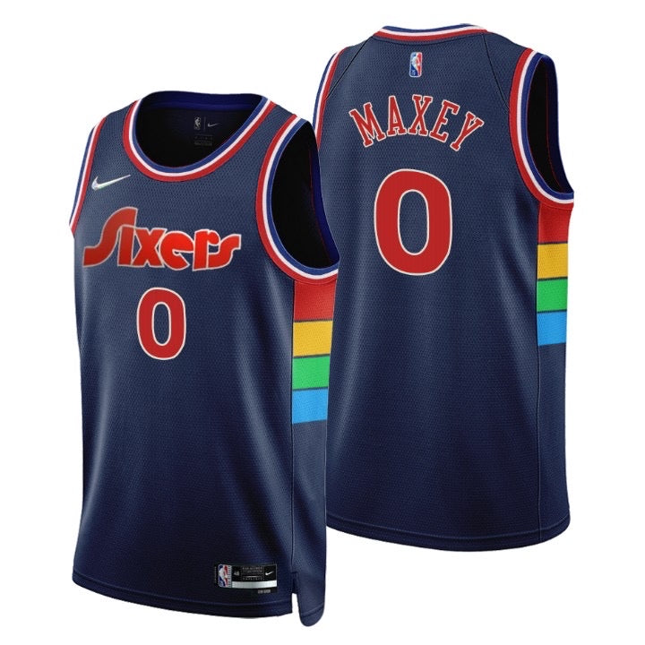Sixers dark blue 0 maxey  jersey