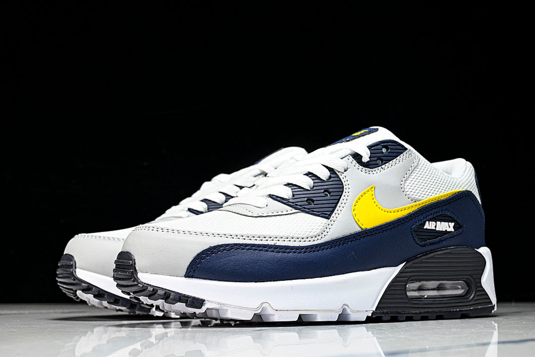 AJ1285-101 AIR MAX 90 RETRO AIR CUSHIONED RUNNING SHOES BLACK/WHITE/LIGHT GRAY/YELLOW