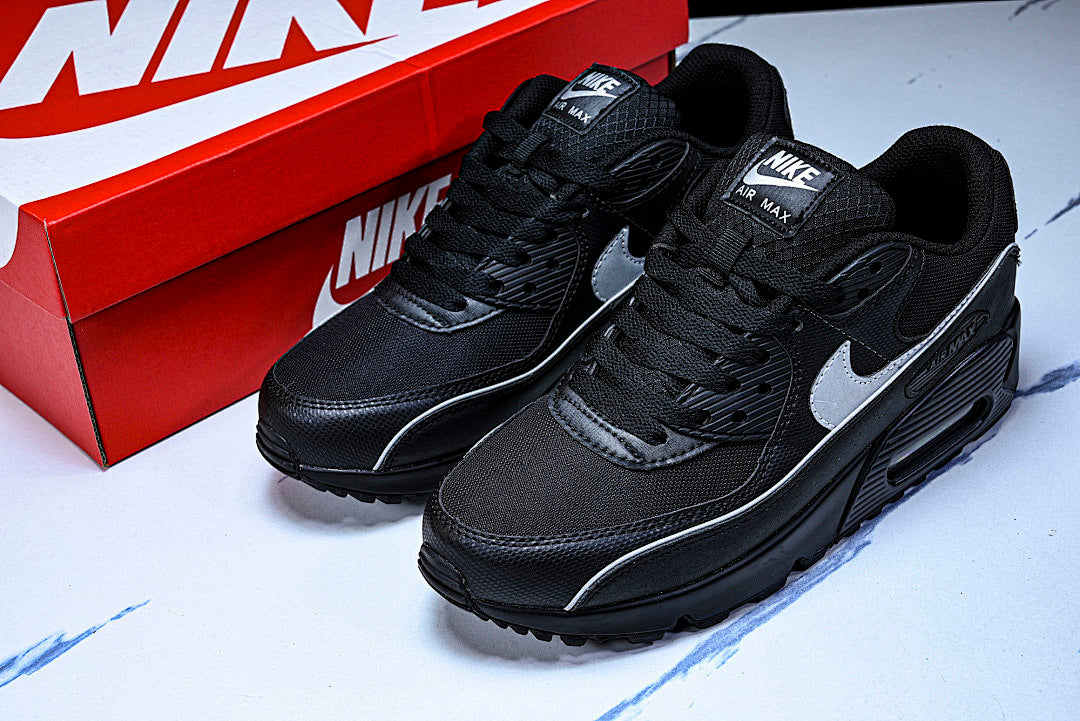HV4517-002 AIR MAX 90 RETRO AIR CUSHIONED RUNNING SHOES BLACK/LIGHT GRAY