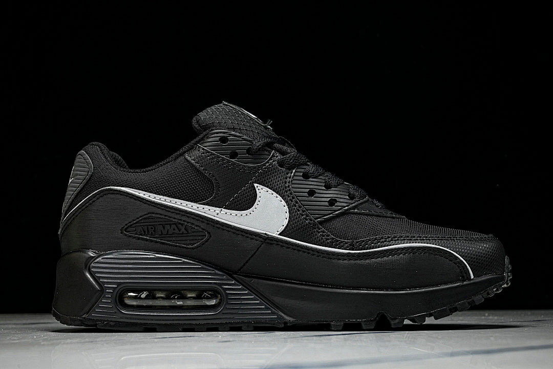 HV4517-002 AIR MAX 90 RETRO AIR CUSHIONED RUNNING SHOES BLACK/LIGHT GRAY