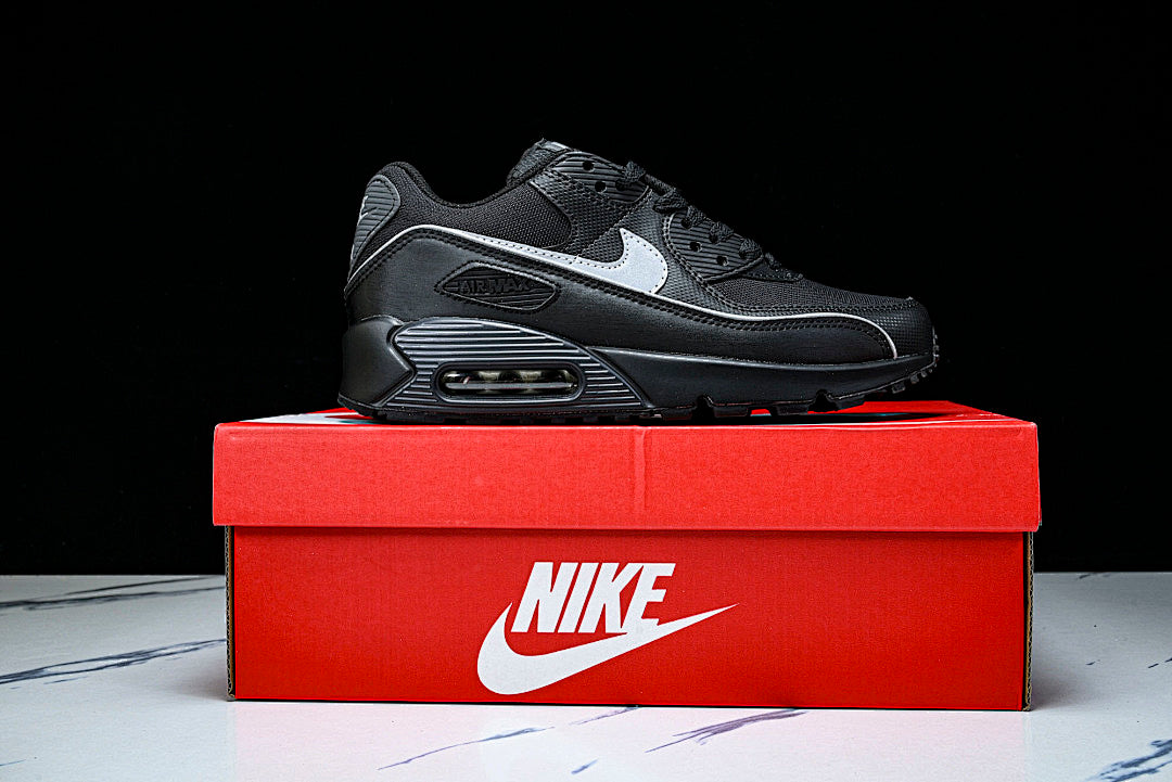 HV4517-002 AIR MAX 90 RETRO AIR CUSHIONED RUNNING SHOES BLACK/LIGHT GRAY