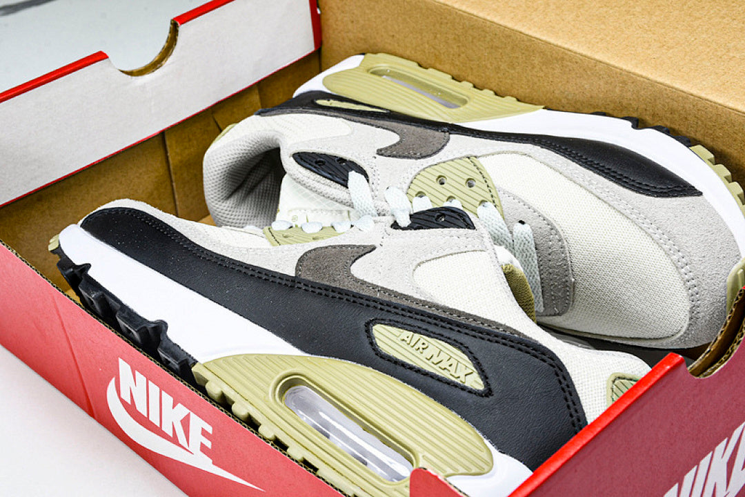 DM0029-011 AIR MAX 90 RETRO AIR CUSHIONED RUNNING SHOES BLACK/WHITE/TEA GREEN