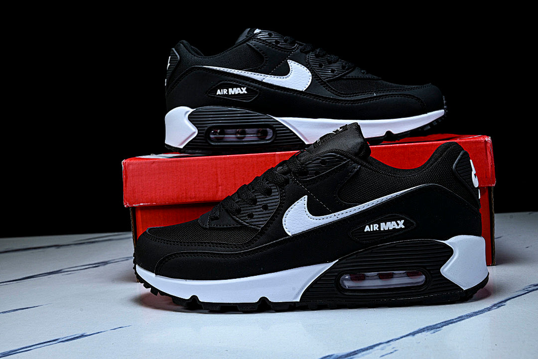 DH8010-002 AIR MAX 90 RETRO AIR CUSHIONED RUNNING SHOES BLACK/WHITE