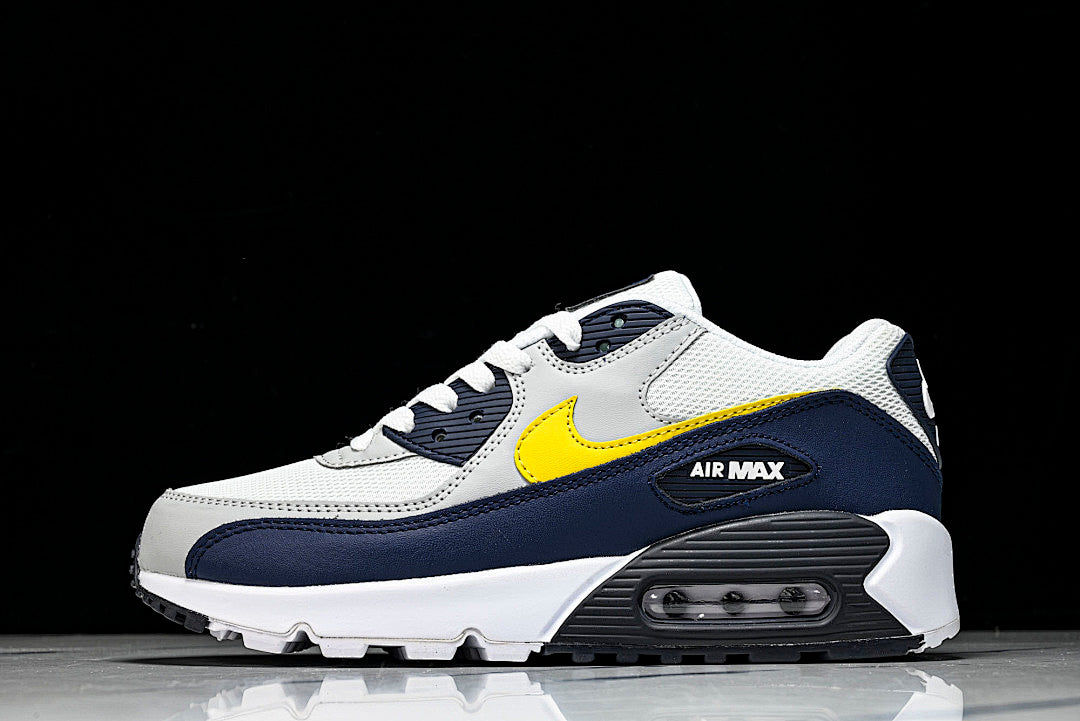 AJ1285-101 AIR MAX 90 RETRO AIR CUSHIONED RUNNING SHOES BLACK/WHITE/LIGHT GRAY/YELLOW