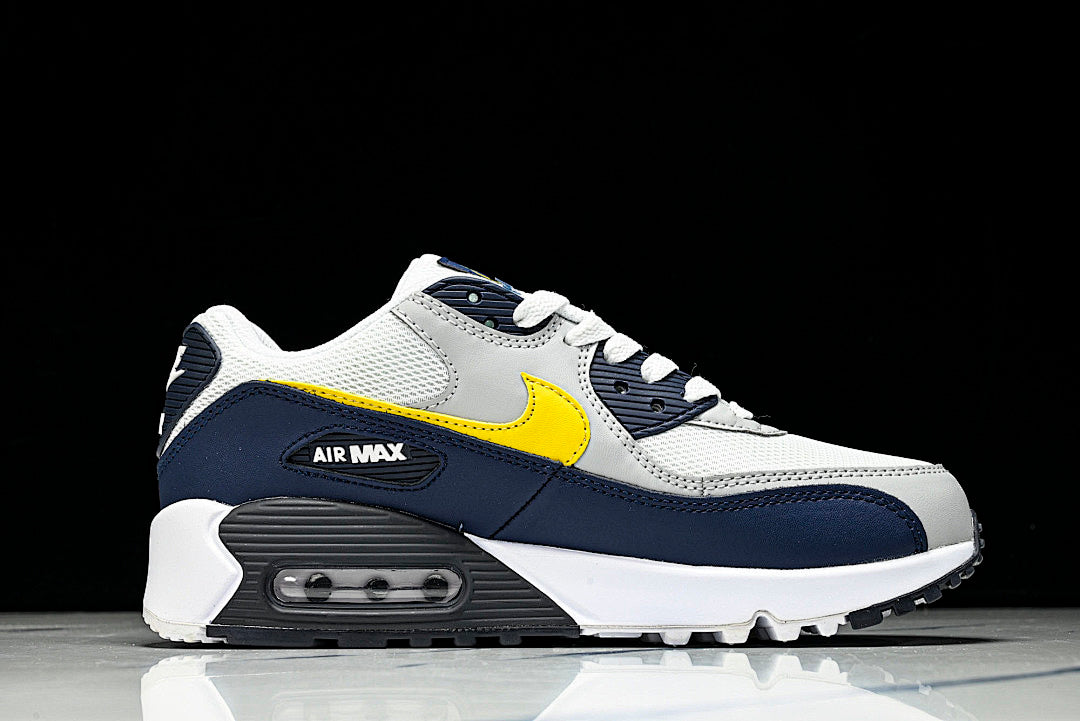 AJ1285-101 AIR MAX 90 RETRO AIR CUSHIONED RUNNING SHOES BLACK/WHITE/LIGHT GRAY/YELLOW