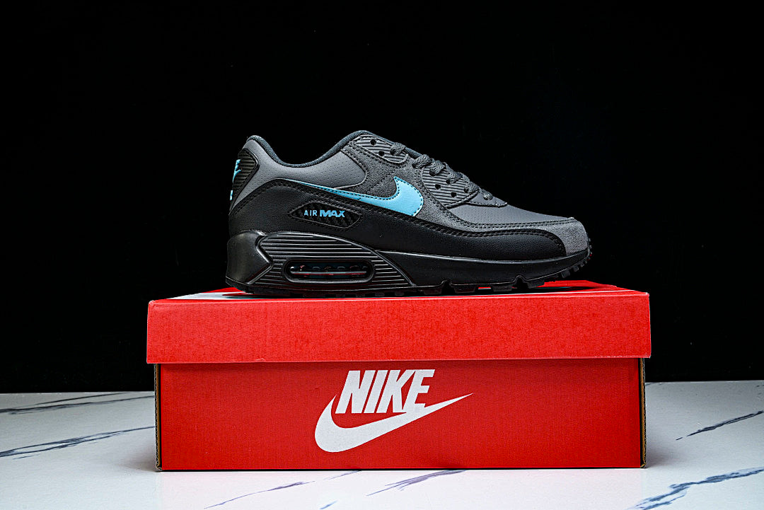 IF0670-002 AIR MAX 90 RETRO AIR CUSHIONED RUNNING SHOES BLACK/ANTHRACITE/SKY BLUE