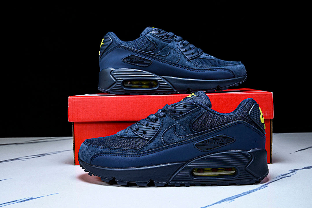 DM0029-401 AIR MAX 90 RETRO AIR CUSHIONED RUNNING SHOES NAVY BLUE/BLACK