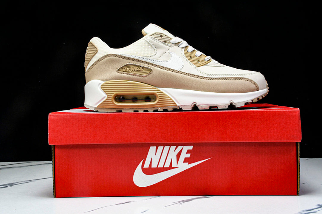 DH8010-004 AIR MAX 90 RETRO AIR CUSHIONED RUNNING SHOES BROWN POWDER/WHITE