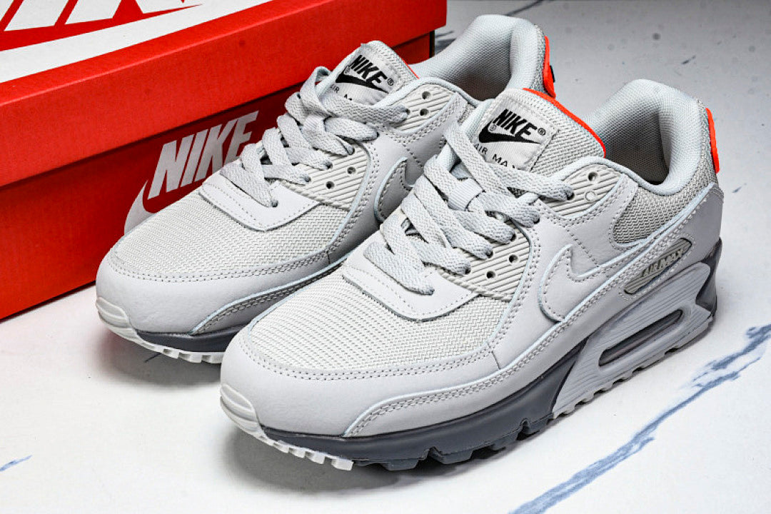 DC4466-001 AIR MAX 90 TRENDY COUPLE LOW TOP AIR CUSHIONED CASUAL LIGHT GRAY/DARK GRAY/ORANGE