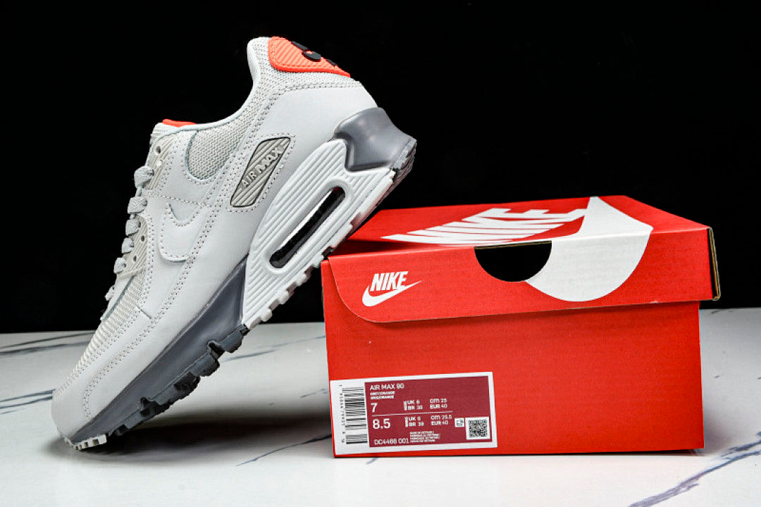 DC4466-001 AIR MAX 90 TRENDY COUPLE LOW TOP AIR CUSHIONED CASUAL LIGHT GRAY/DARK GRAY/ORANGE