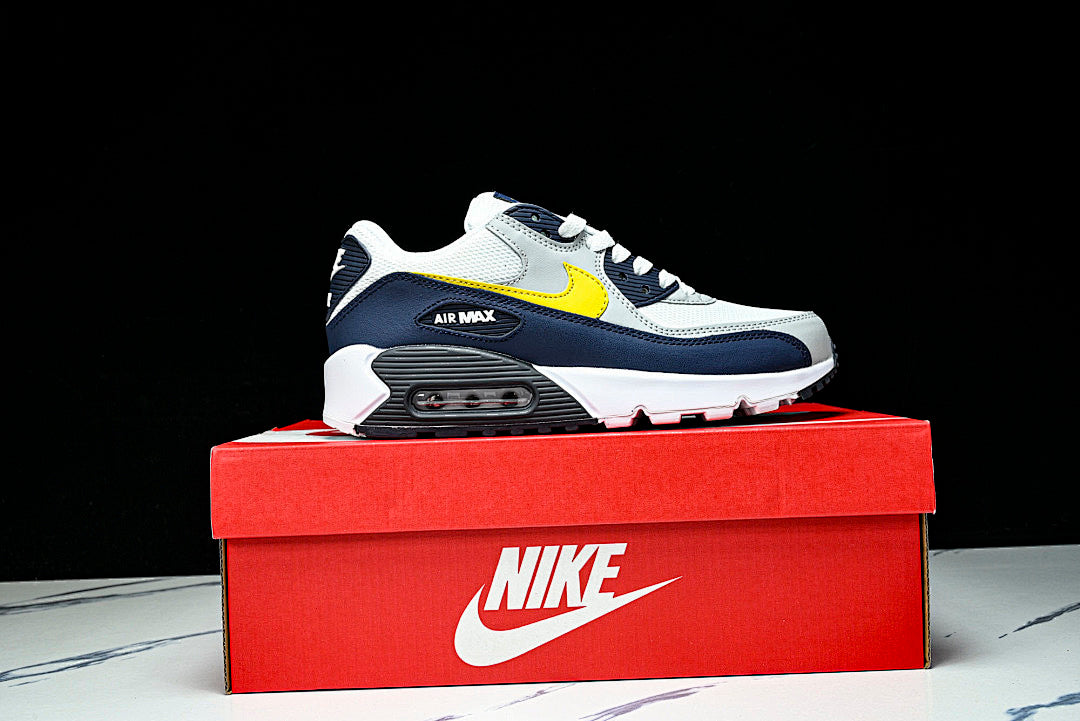 AJ1285-101 AIR MAX 90 RETRO AIR CUSHIONED RUNNING SHOES BLACK/WHITE/LIGHT GRAY/YELLOW