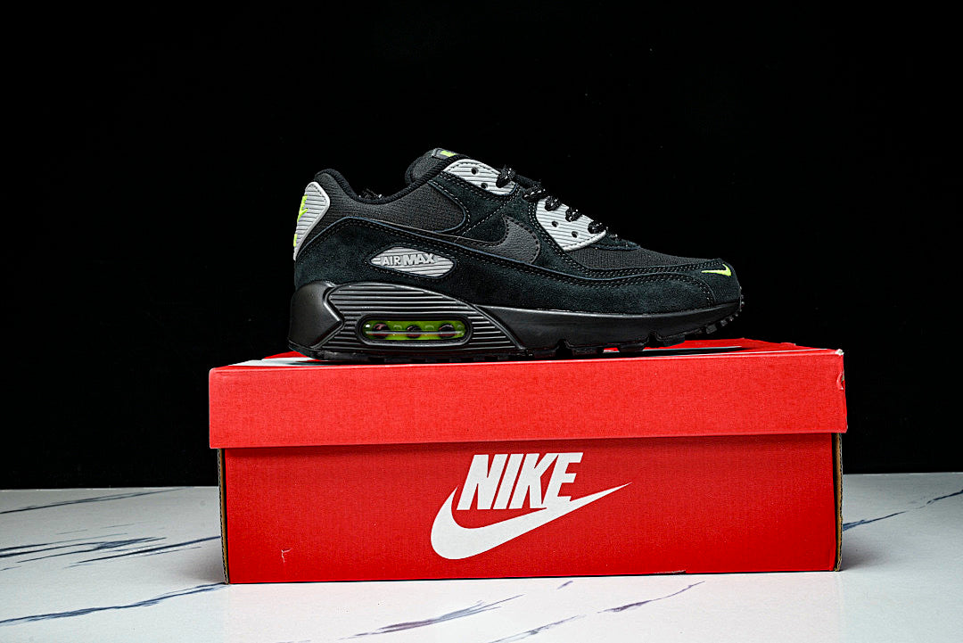 【250】FQ2377-001 AIR MAX 90 RETRO AIR CUSHIONED RUNNING SHOES BLACK/LIGHT GRAY/GREEN