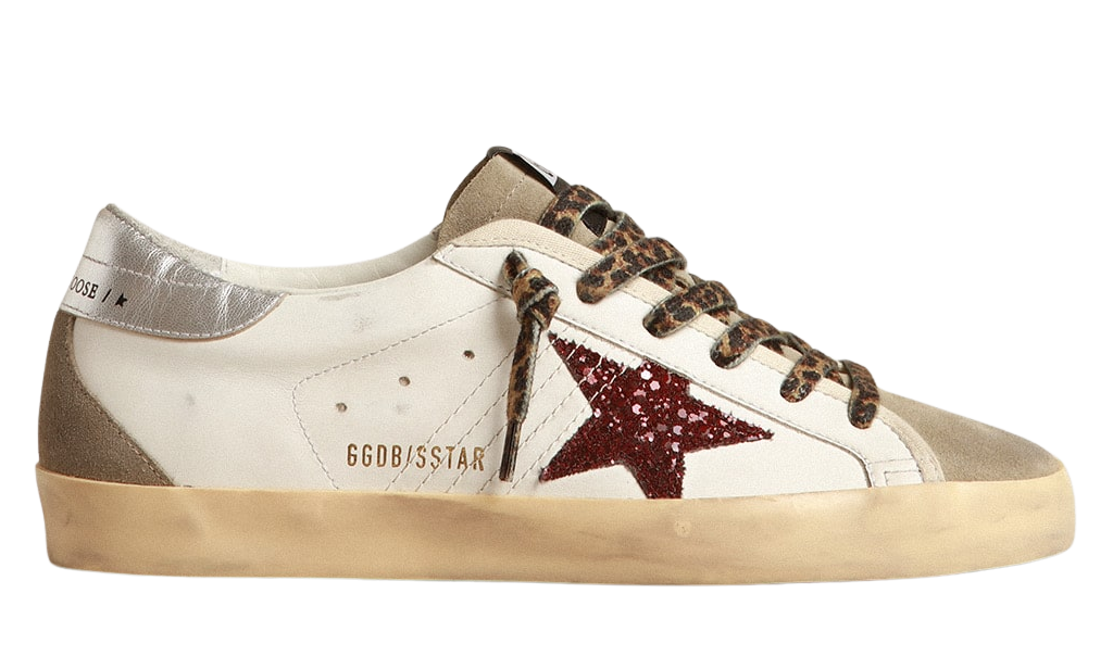 Golden Goose Super-Star with burgundy glitter star and silver heel tab