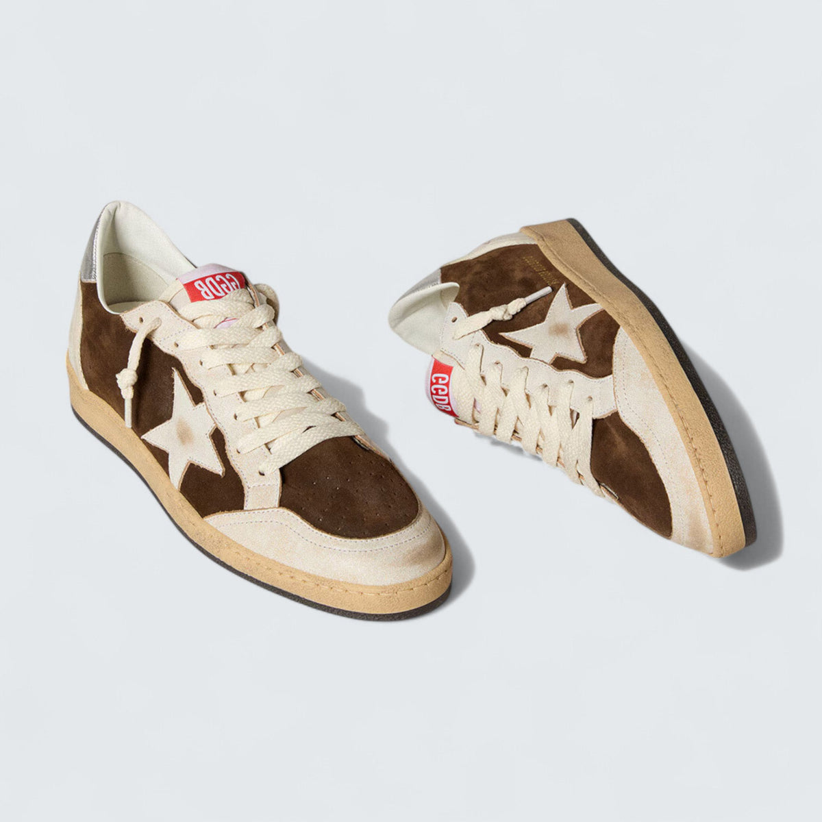 Ball Star 'Brown Suede with Cream Leather Star and Metallic Silver Leather Heel Tab'