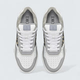 B27 Uptown Low-Top Sneaker ’Gray and White Smooth Calfskin with Beige and Black Dior Oblique Jacquard’