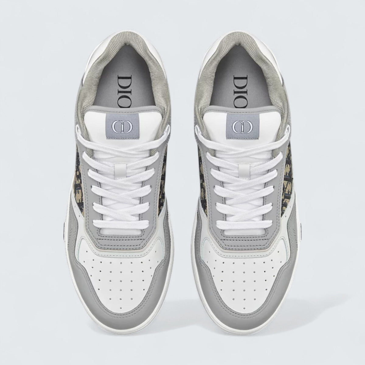 B27 Uptown Low-Top Sneaker ’Gray and White Smooth Calfskin with Beige and Black Dior Oblique Jacquard’