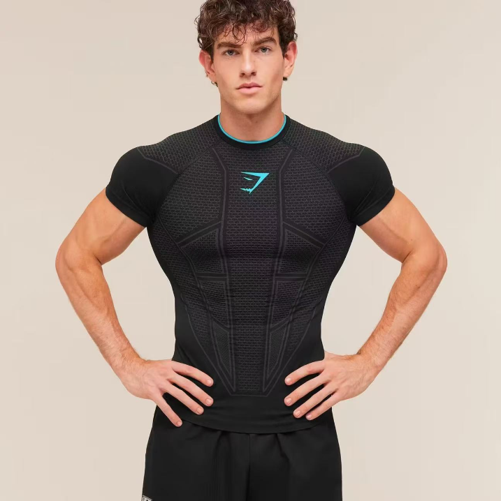 Gymshark Onyx V1 T-Shirt – Black / Onyx Grey / Brand Blue