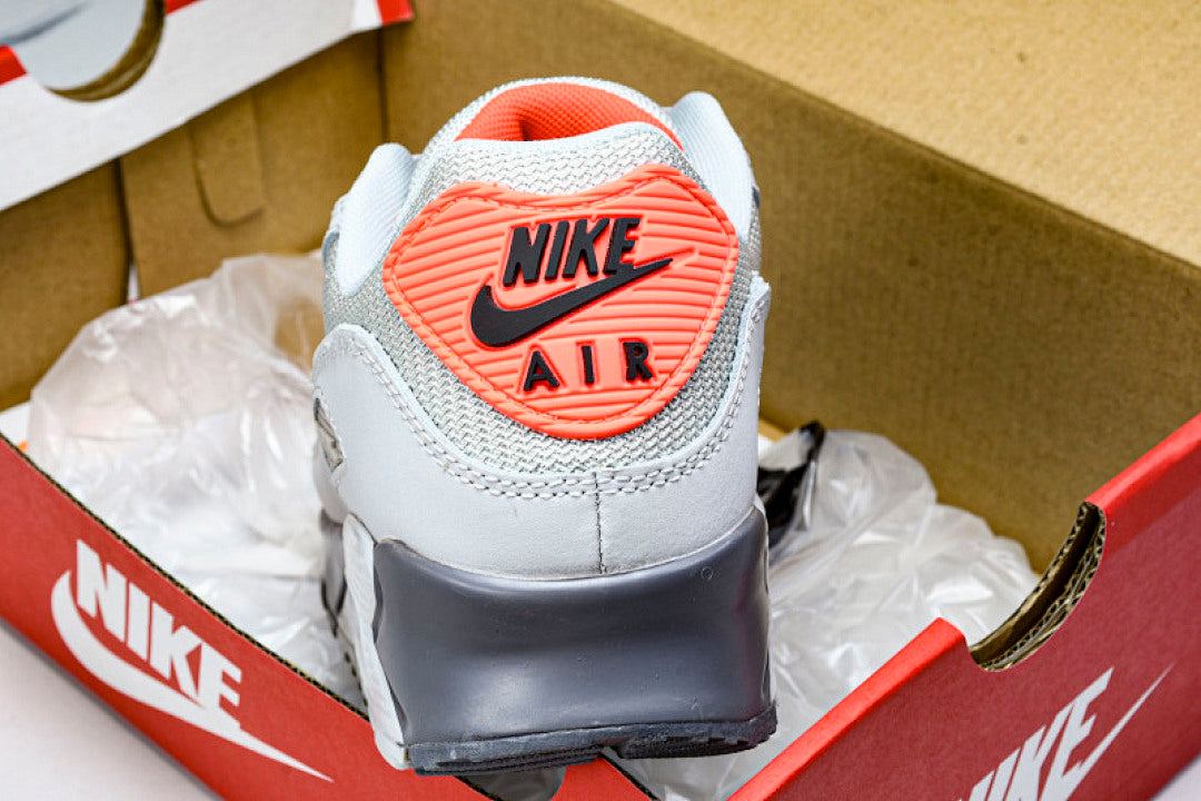 DC4466-001 AIR MAX 90 TRENDY COUPLE LOW TOP AIR CUSHIONED CASUAL LIGHT GRAY/DARK GRAY/ORANGE